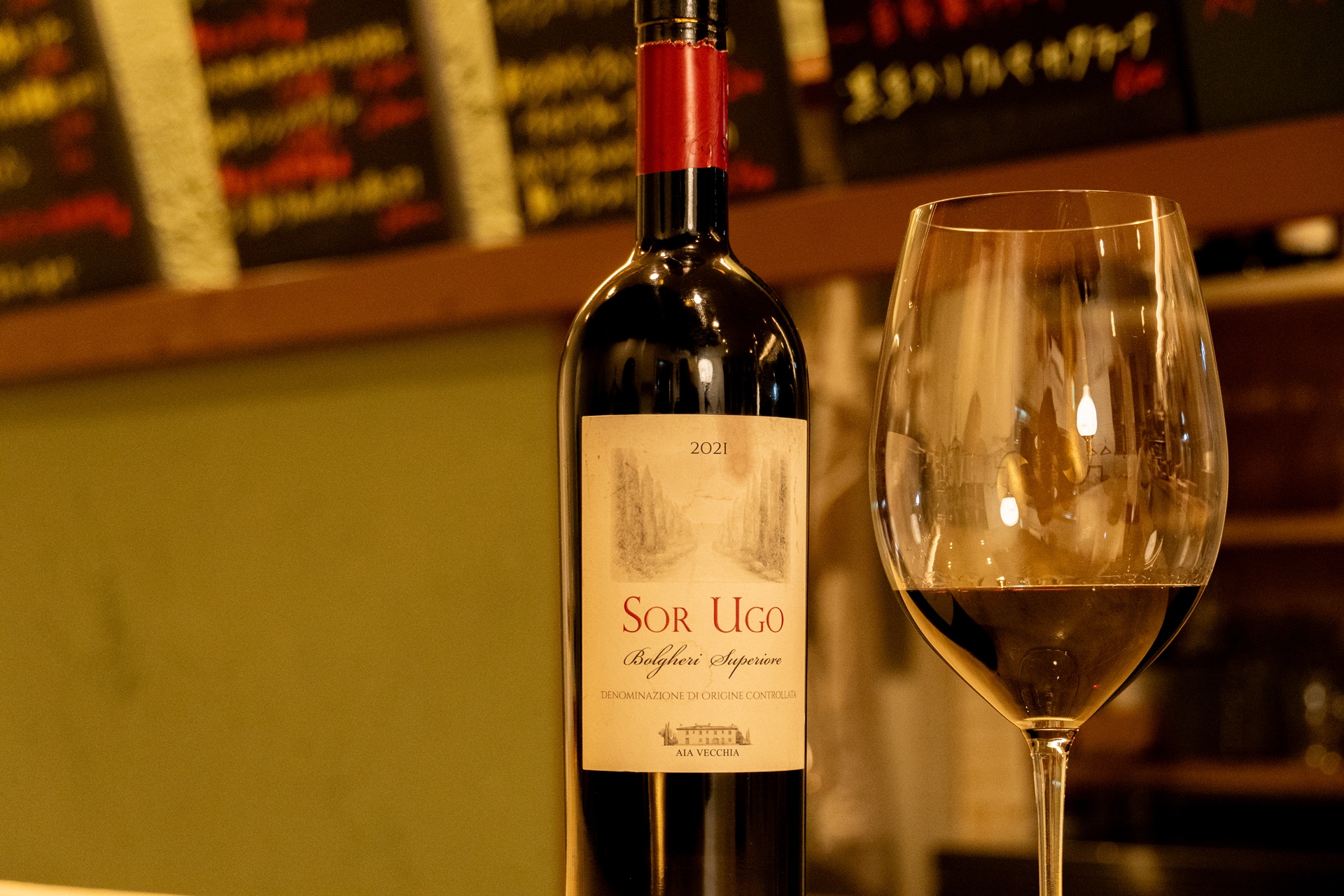 Wine bottle and glass